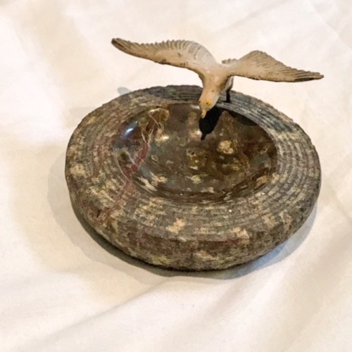 英国アンティーク鳥モチーフの石のお皿