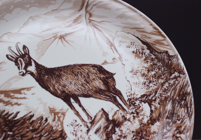 フランスヴィンテージのセピア色のヤギの絵皿